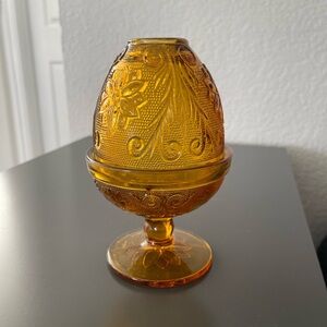 Vintage Amber Glass Candle Holder
